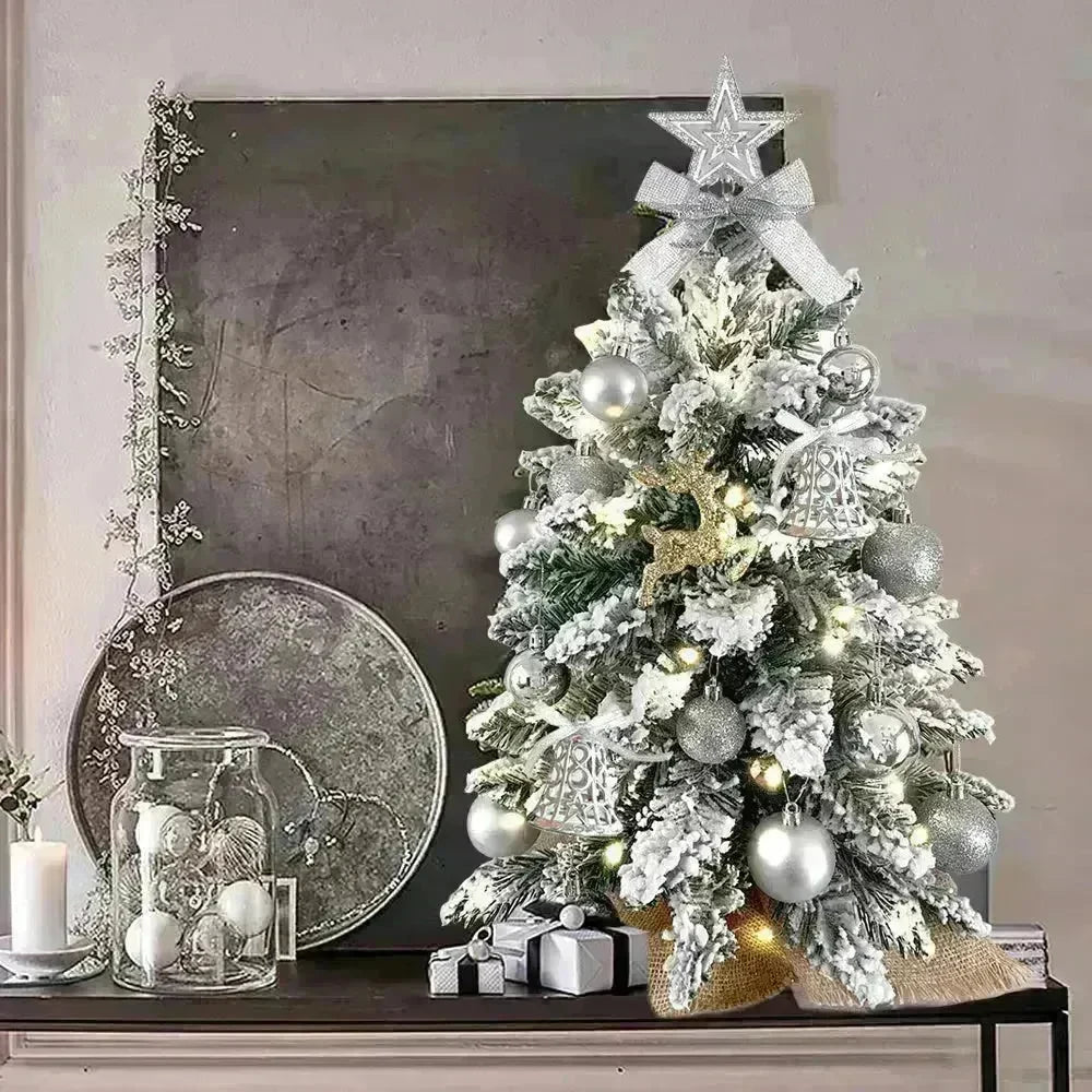 2ft Mini Christmas Tree Decoration With Flocked Snowflakes, Xmas Ornaments For Table Top For Home & Office - EX-STOCK CANADA