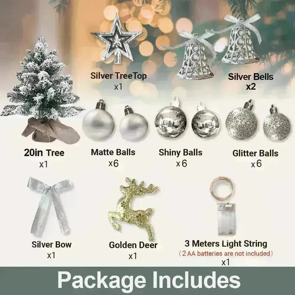 2ft Mini Christmas Tree Decoration With Flocked Snowflakes, Xmas Ornaments For Table Top For Home & Office - EX-STOCK CANADA