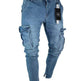 Cargo Hole Denim Jeans Men pant slim fitted - EX-STOCK CANADA
