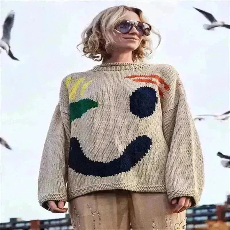 Ugly Christmas Knitted Sweater Women's Long-sleeved Round Neck Yarn-dyed Printed Top Women's - EX-STOCK CANADA