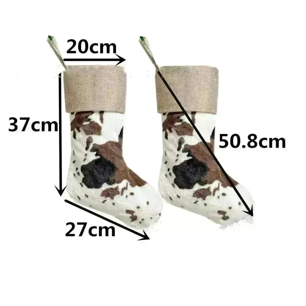 20-inch Plush Christmas Stockings Cows Pattern Gift Bag - EX-STOCK CANADA