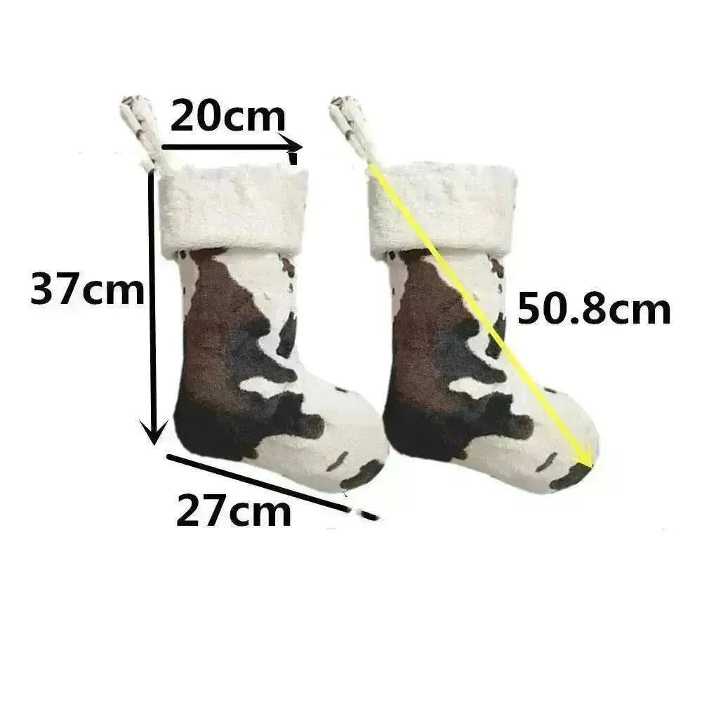 20-inch Plush Christmas Stockings Cows Pattern Gift Bag - EX-STOCK CANADA