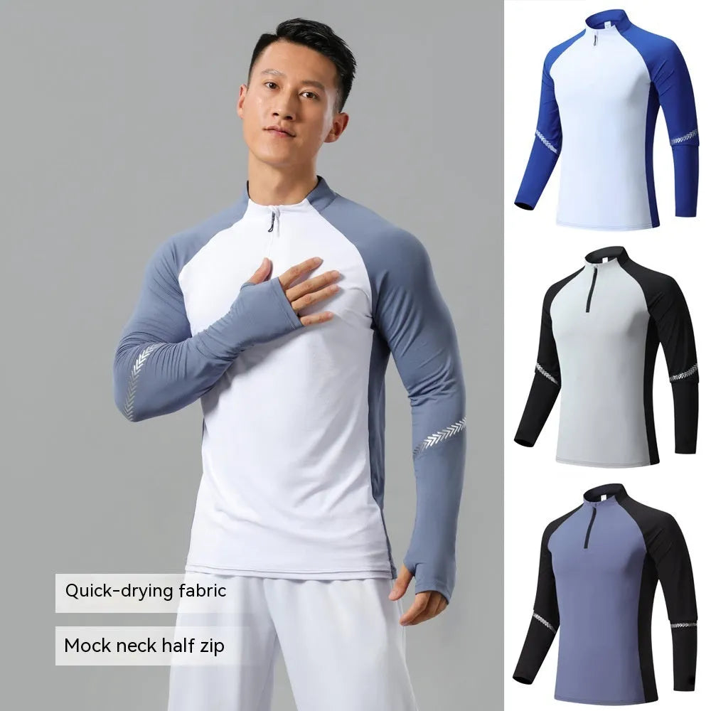 Mock Neck Half Zip  Workout top for Men Long Sleeve exercise top - EX-STOCK CANADA