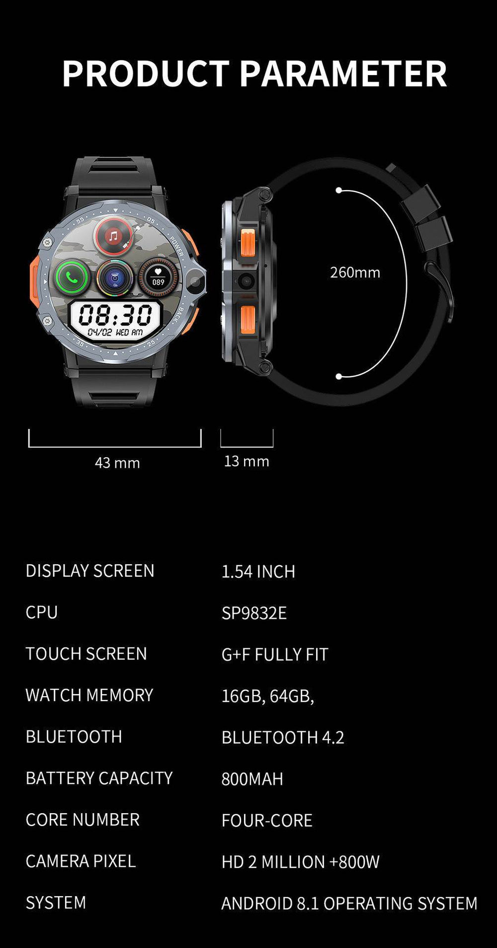AP6 Smart Watch Dual Camera 4G Plug-in Card  EX-STOCK CANADA
