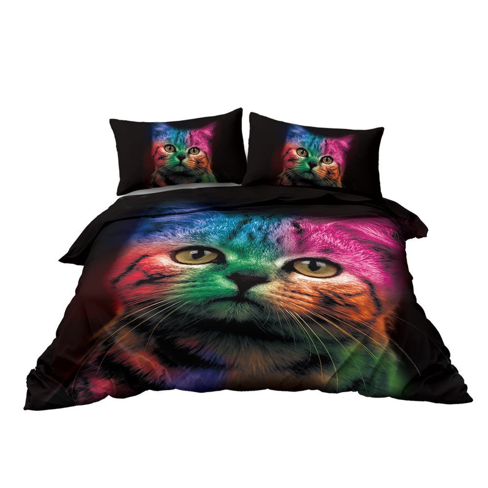Cat Bedding For Kids Girls Boys Cute Colorful Cat Pattern Quilt Cover Bedspread 3 Piece Bold Color Black Animal Duvet Cover Set For Single Bed EX-STOCK Canada 