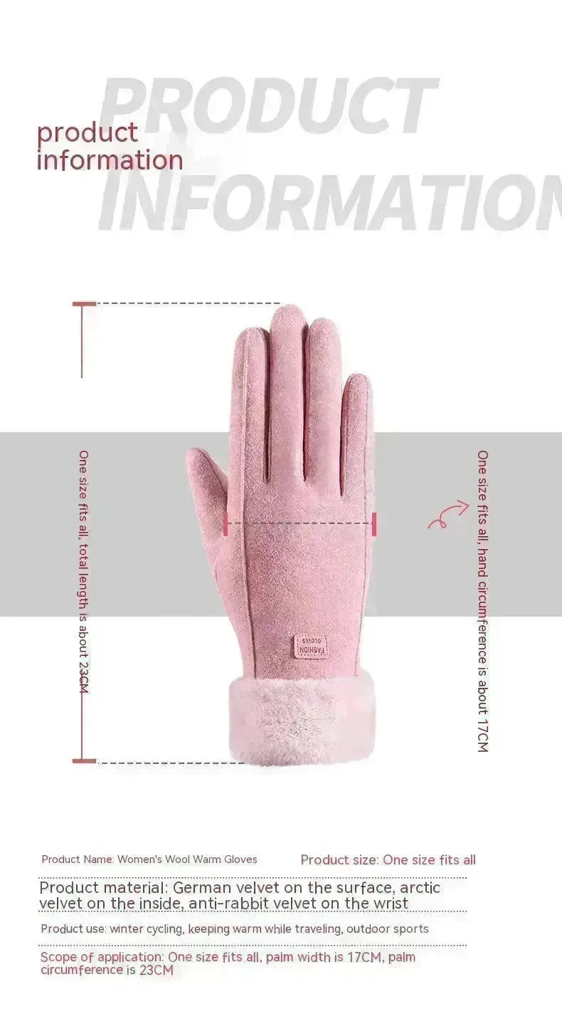 Fleece Lined Padded Warm Keeping Cute Suede Riding Gloves - EX-STOCK CANADA