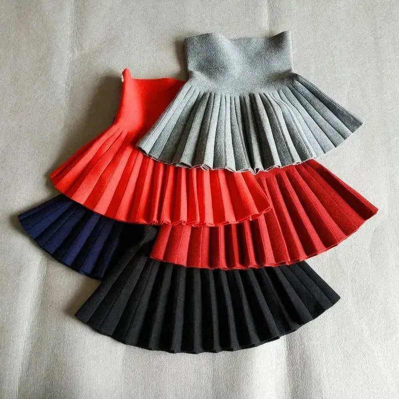 Girls Autumn Clothing Knitted Skirt High Waist Pleated Mini Skirt - EX-STOCK CANADA
