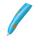 Blue pen-shaped device with orange buttons on a white background