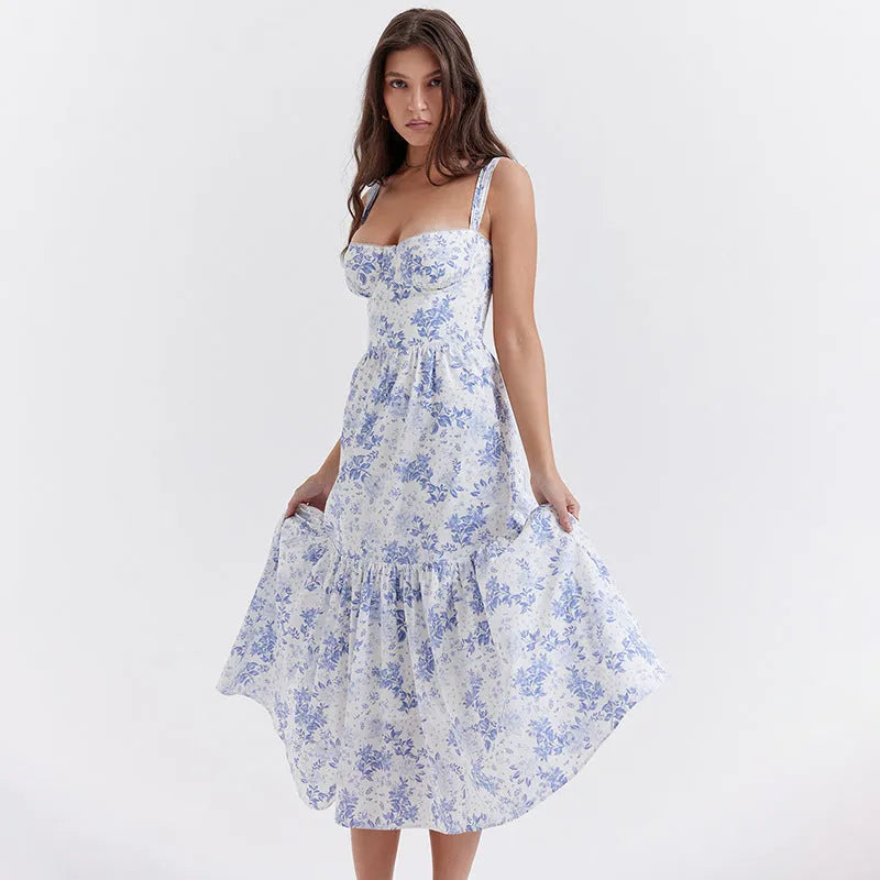 Spring And Summer Comely Pastoral Style Sling Floral A Swing Cake Dress - EX-STOCK CANADA
