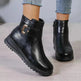 Winter Fleece Boots With Side Zipper Design Fashion Simple Non-slip Ankle Boots For Women Warm Pu Leather Shoes - EX-STOCK CANADA