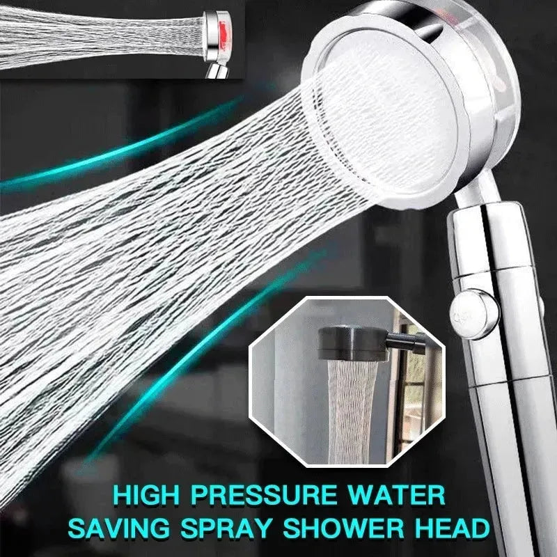 Propeller Driven Shower Head With Stop Button And Cotton Filter Turbocharged High Pressure Handheld Shower Nozzle - EX-STOCK CANADA