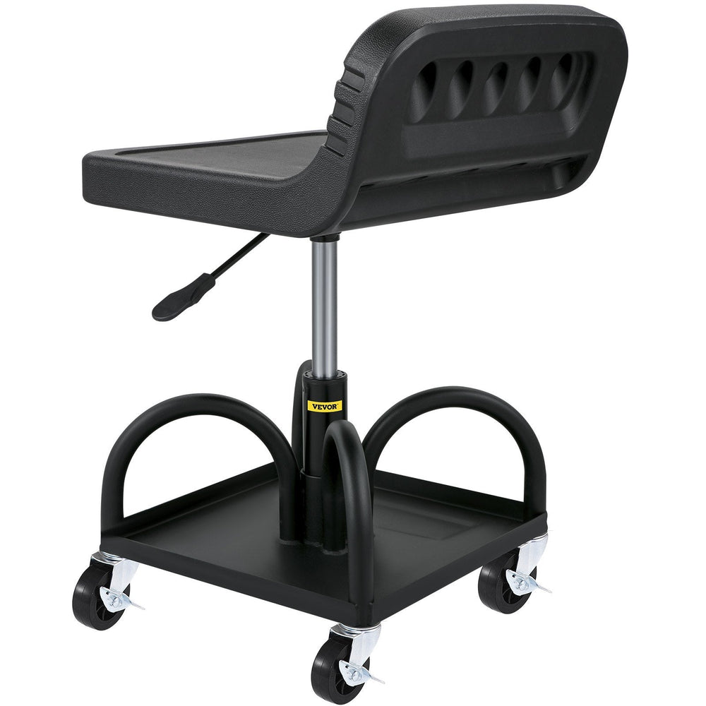 Rolling Garage Stool, 300LBS Capacity, Adjustable Height From 15.7 In To 20.5 In, Mechanic Seat With 360-degree Swivel Wheels And Tool Tray, For Workshop, Auto Repair Shop, Black EX-STOCK