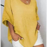 Spring Summer Loose Short Sleeves cotton linen blouse top Women Summer Tops - EX-STOCK CANADA