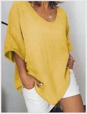 Spring Summer Loose Short Sleeves cotton linen blouse top Women Summer Tops - EX-STOCK CANADA