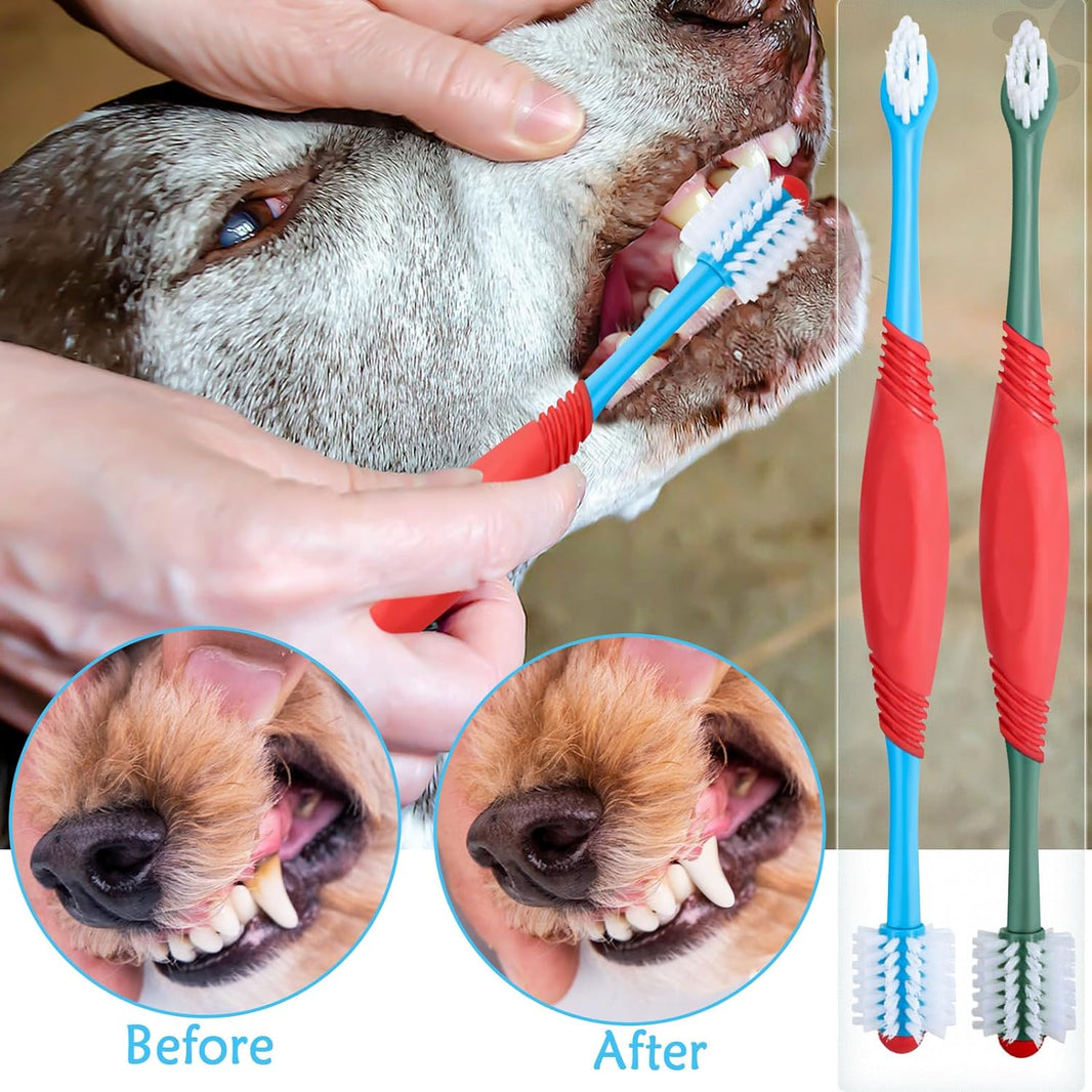 Dog Toothbrush 360 Degree Dog Tooth Brush, Dual Head Dog Tooth Brushing Kit Non Slip Toothbrush For Dogs And Cat Teeth Clean Pet Toothbrush Dental Care 