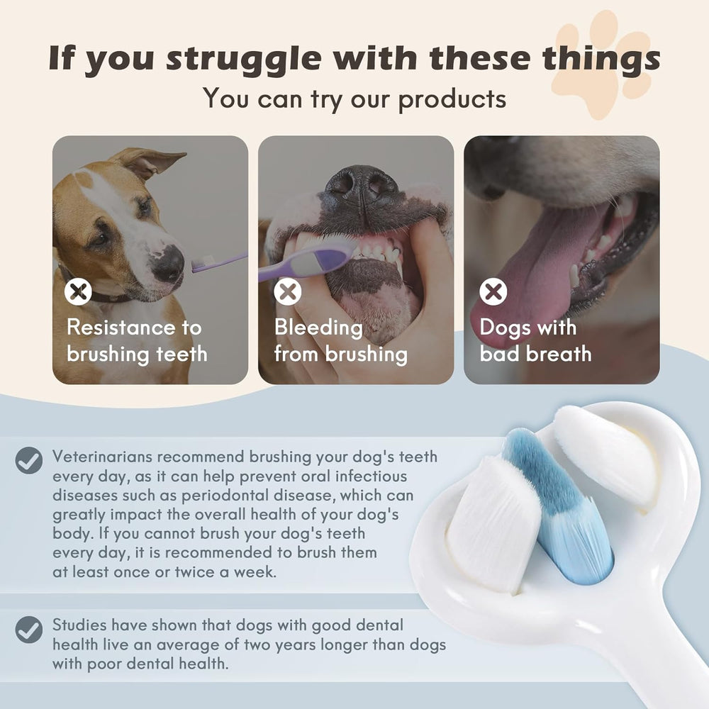 Ultra Soft Nano Bristles Dog Toothbrush Pet Dental Care Kit 3 Sided Design For Easy Teeth Cleaning Suitable For All Dogs,for Your Pet's Sensitive Teeth And Gums 