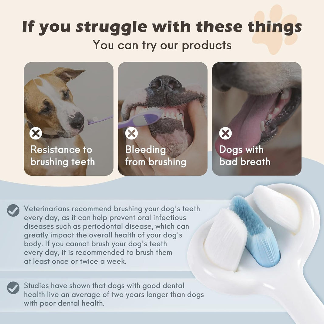Ultra Soft Nano Bristles Dog Toothbrush Pet Dental Care Kit 3 Sided Design For Easy Teeth Cleaning Suitable For All Dogs,for Your Pet's Sensitive Teeth And Gums 