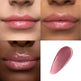 Lipstick shade swatch on lips with a close-up of the color.