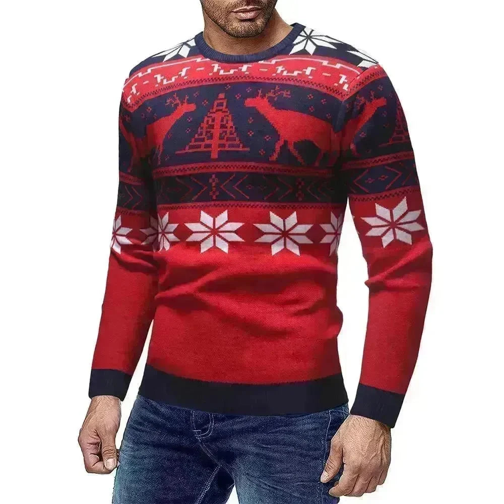 Christmas fawn deer Knit Cashmere sweater for men - EX-STOCK CANADA
