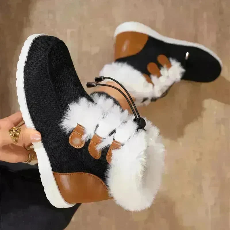 Fashion Round Toe Snow Boots Winter Warm Plush Flat Cotton Shoes Versatile Simple Short Boot For Women - EX-STOCK CANADA