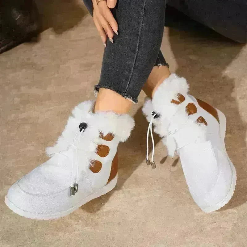 Fashion Round Toe Snow Boots Winter Warm Plush Flat Cotton Shoes Versatile Simple Short Boot For Women - EX-STOCK CANADA