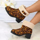 New Foldable Leopard Print Mid-calf Boots Winter Warm Fleece Thick Square Heels Boot For Women Fashion Round-toed Cotton Shoes - EX-STOCK CANADA