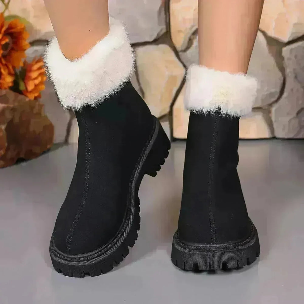 Square-heeled Snow Boots Winter Plus Velvet Platform Plush Shoes Fashion Warm Non-slip Mid-calf Boot For Women - EX-STOCK CANADA