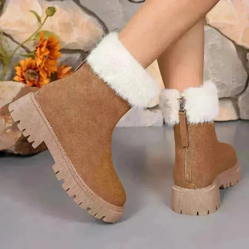 Square-heeled Snow Boots Winter Plus Velvet Platform Plush Shoes Fashion Warm Non-slip Mid-calf Boot For Women - EX-STOCK CANADA