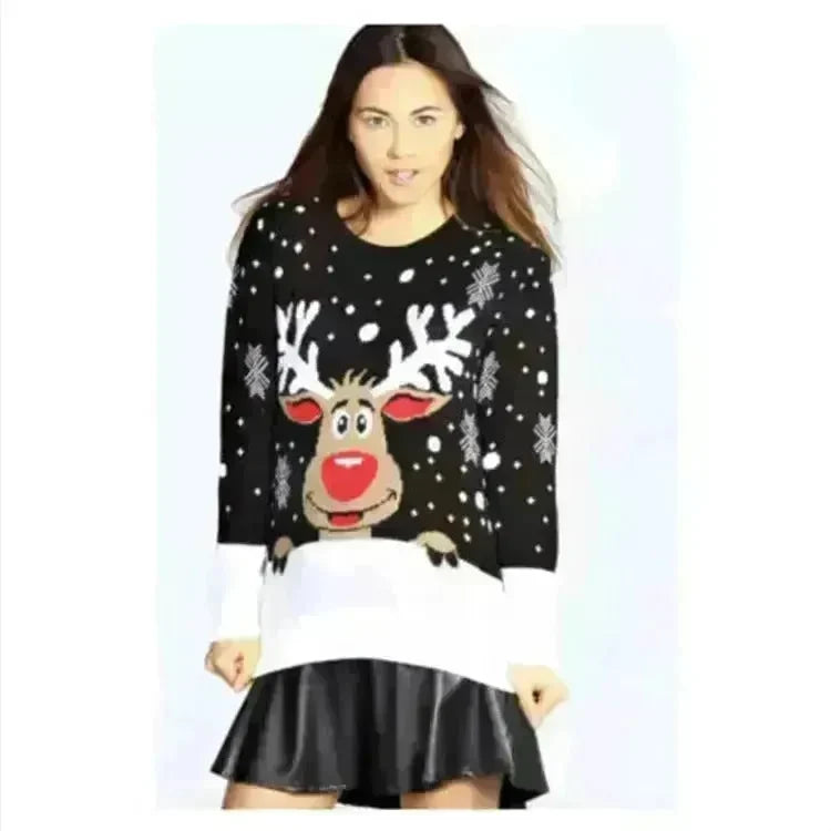 Christmas fawn deer jacquard Cashmere sweater - EX-STOCK CANADA
