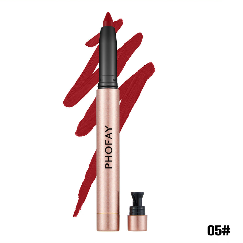 Lipstick with red smudge and 'PHOFAY' branding on a white background