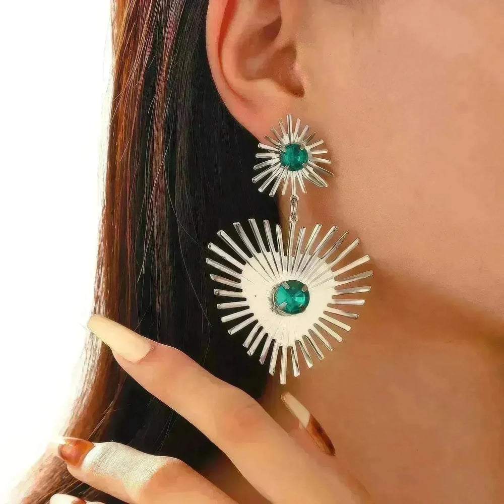 Bohemian Sunflower Heart-shaped Earrings Rhinestone Exaggerated Chandelier earring - EX-STOCK CANADA