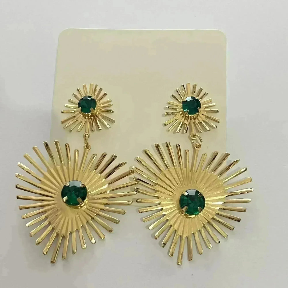 Bohemian Sunflower Heart-shaped Earrings Rhinestone Exaggerated Chandelier earring - EX-STOCK CANADA