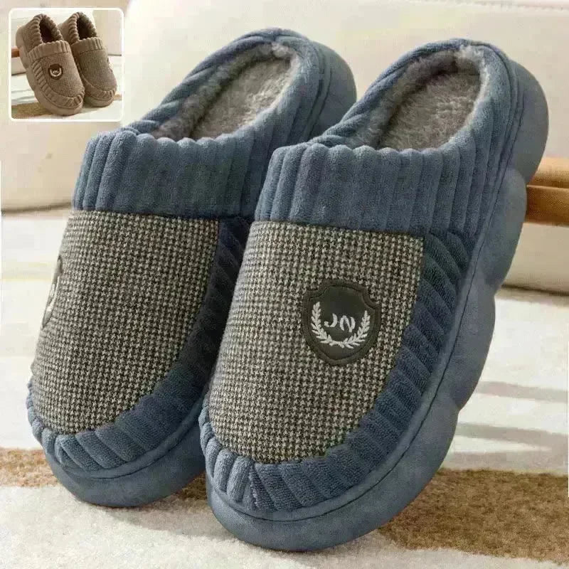 Plus Size Colorblock Plush Slippers For Women Men Winter Warm Home Slipper Indoor Thick-soled Fleece Shoes Couple - EX-STOCK CANADA