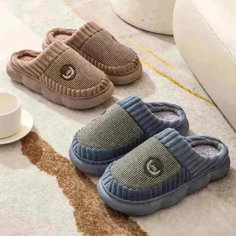 Plus Size Colorblock Plush Slippers For Women Men Winter Warm Home Slipper Indoor Thick-soled Fleece Shoes Couple - EX-STOCK CANADA