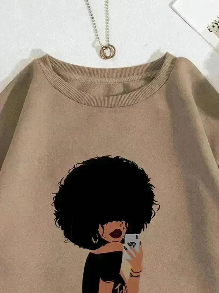Women Figures Pattern Warm Lined Sweatshirt - EX-STOCK CANADA