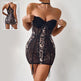 Strapless Corset Mini dress Leopard Lace mesh A-line Tube short dress for club and party - EX-STOCK CANADA