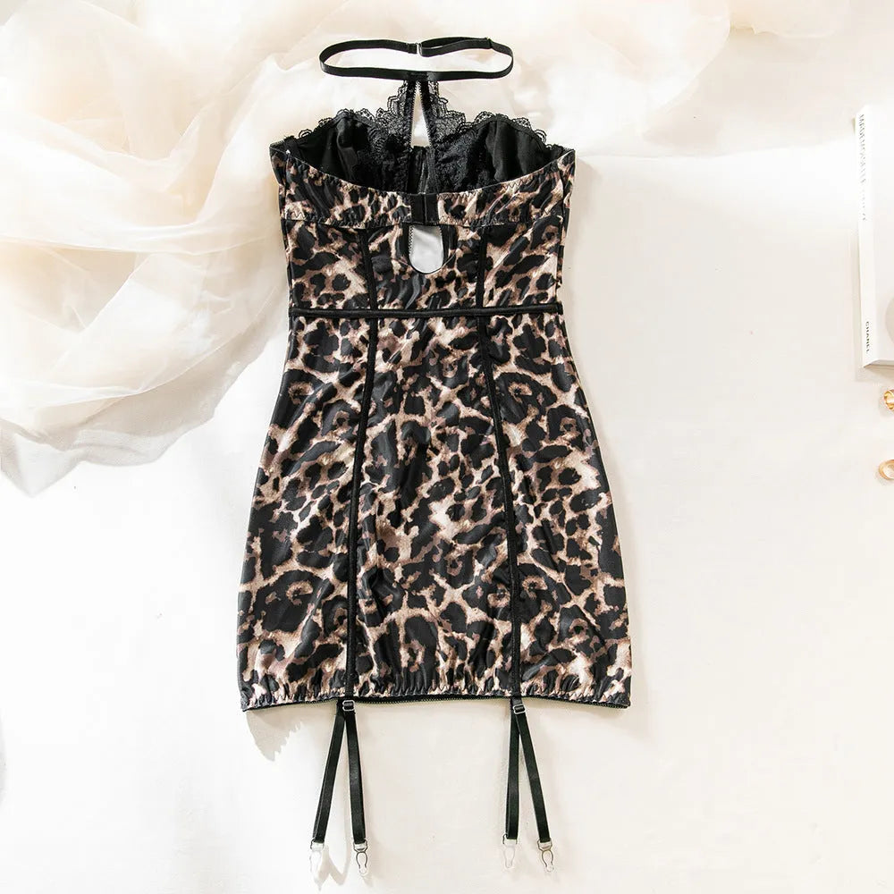 Strapless Corset Mini dress Leopard Lace mesh A-line Tube short dress for club and party - EX-STOCK CANADA