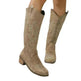 Women's Retro Pointed Toe Chunky Heel Solid Color Side Zipper Mid-calf Cowboy Boot - EX-STOCK CANADA