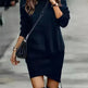 Long Sleeve Dress Solid Color High Neck Cross Short Cashmere Dress for Women - EX-STOCK CANADA