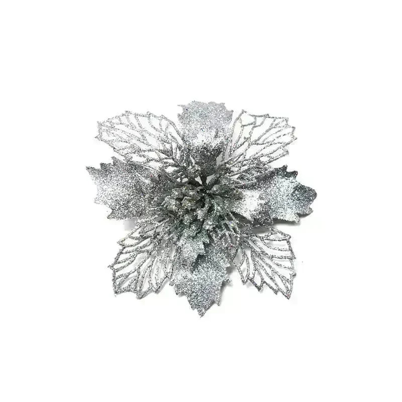 Glitter Artifical Christmas Flowers Christmas Tree Decorations For Home Fake Flowers Xmas Ornaments New Year Decor - EX-STOCK CANADA