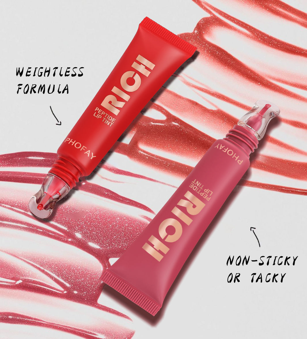 Two red lip products with 'PHORAX' branding on a white background with red and pink swashes.