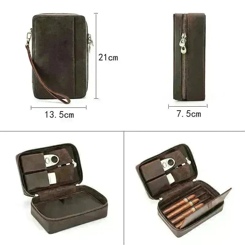 Portable Horse Leather Double Zipper Storage Cigar Travel Humidor Bag - EX-STOCK CANADA