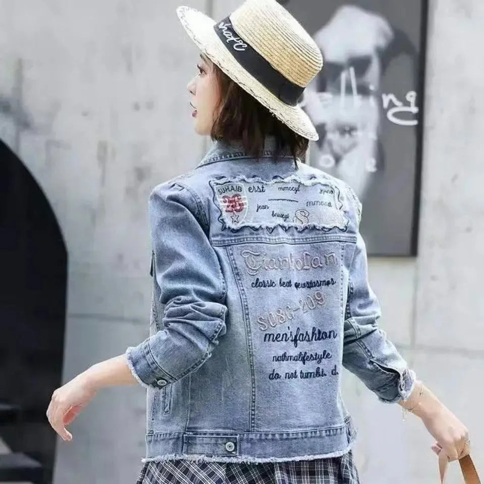 Korean Version Of The Loose Student's New Trendy All-match Net Red College Style Simple Denim Jacket Women