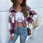 Fashion Oversized Plaid Lapel Cropped Jacket  outwear top for women - EX-STOCK CANADA