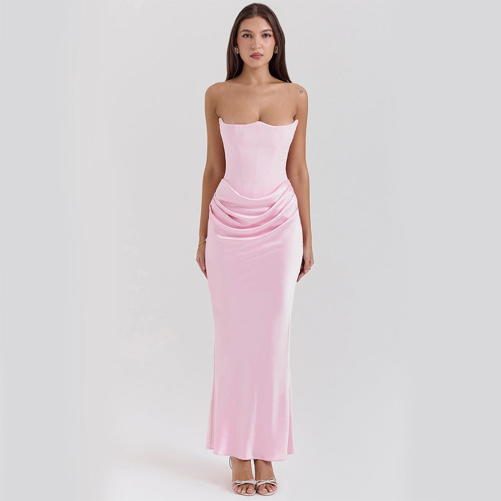 Women’s Strapless Maxi Dress – Backless Slim-Fit Evening Gown