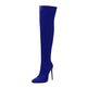 Blue knee-high boot on a white background