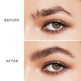 Before and after comparison of an eye with enhanced eyebrows.