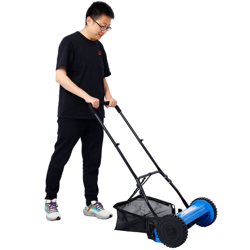14 Inch 5-blade Hand Push Scroll Lawn Mower With Grass  Device, Blue EX-STOCK Canada 