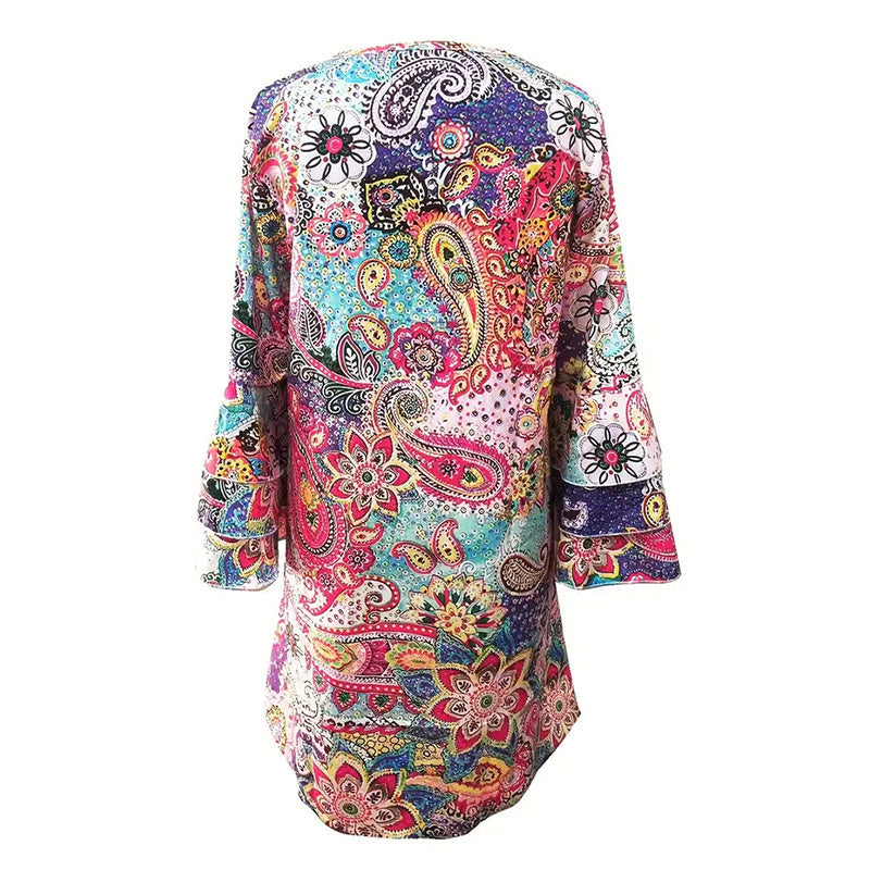 Women's V-Neck Floral Print Dress 3 4 Sleeve Summer Beach Vacation Dress With Pockets EX-STOCK