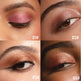 Four close-up views of eyes with different eyeshadow colors labeled 01#, 02#, 03#, and 04#.